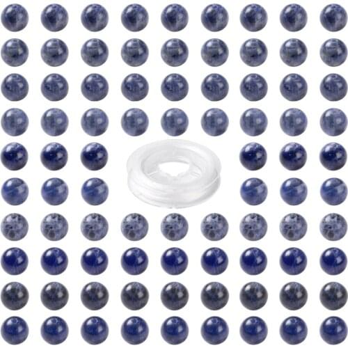 Pandahall 100pcs Natural Stone Sodalite Beads Blue Gemstone Beads For Jewelry with Crystal Thread Beading Bracelets Handmade DIY