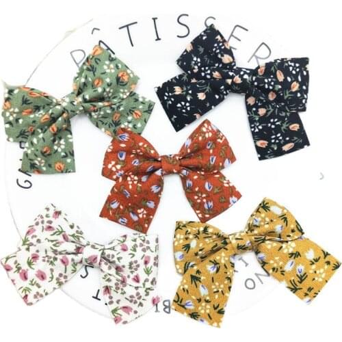 15Pcs/LOT 7*5CM Print Flower BowKnot Appliques For DIY Brooches Children Headwear Accessories Cloth Scarf Decoration Patches