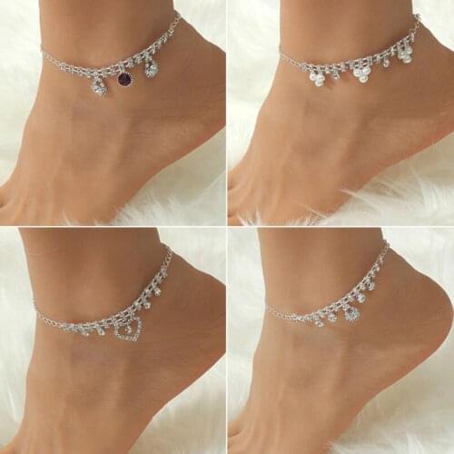 2020 INS Fashion Heart Anklet Rhinestone Pearl Chain Foot Chain Jewelry for Women Summer Beach Anklet Butterfly Barefoot Chain