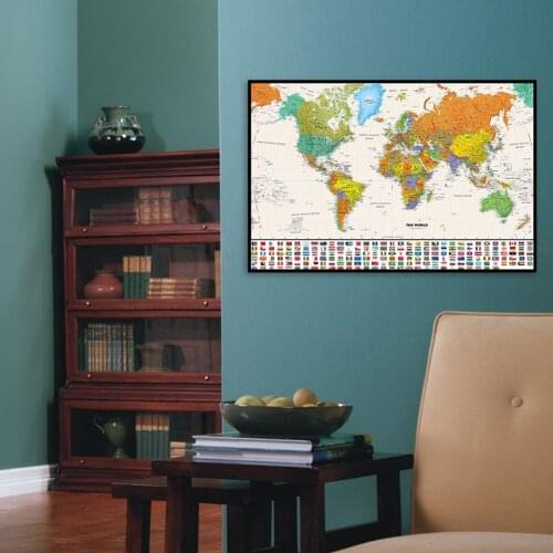 70*50cm Political Map of The World with National Flags Retro Art Poster Canvas Painting School Supplies Living Room Home Decor
