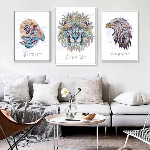 Abstract Colorful Animal Wall Art Picture Eagle Lion Goat Canvas Painting Nordic Minimalist Poster Print Living Room Home Decor