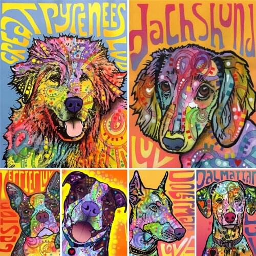 5D Diy Diamond Painting Color Animals Dog Cross Stitch Kit Full Drill Embroidery Mosaic Art Picture of Rhinestones Decor Gift