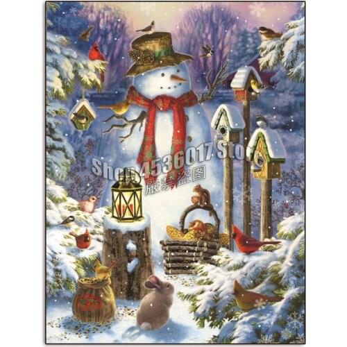 5D Diy Diamond Painting Wilderness Snowman Cross Stitch Embroidery Wall Sticker Diamond Mosaic Winter Birdhouse Christmas Crafts