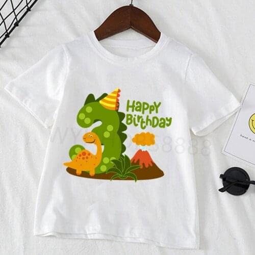 24M-8T Kids Dinosaur Cartoon Birthday Number White T Shirt Boys and Girls Summer Dino Top Birthday Gift