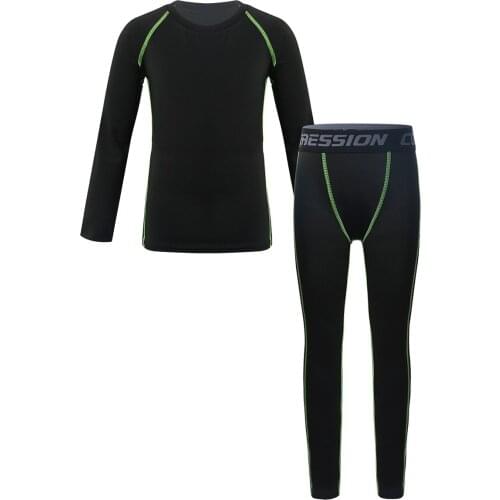 Kids Sports Clothes Set Children Boys Girls Compression Thermal Long Sleeve Shirt Tops With Leggings Tights Athleticwear Outfit