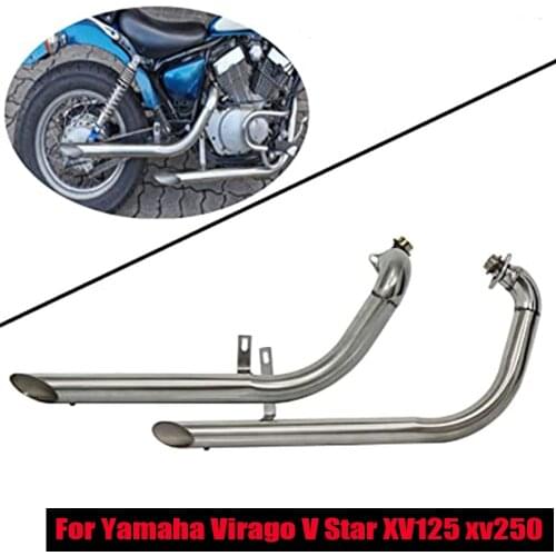 For Yamaha Virago V Star XV125 XV250 XV 125 XV 250 Slash Cut Full Exhaust System Pipe Drag Pipes Muffler Removable Silencers