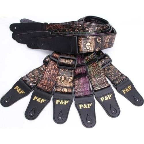 PU leather Embossed Electric Guitar Acoustic Guitar Folk Guitar Bass Leather Metal Strap