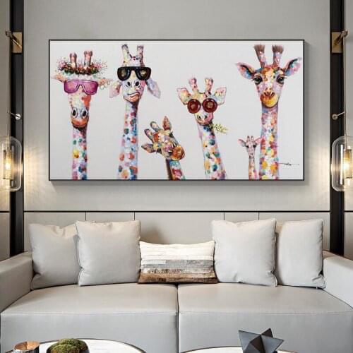 Colorful Giraffe Family Canvas Painting Cuadros Cartton Wall Art Picture Poster And Print Oil Painting Kids Bedroom Home Decor