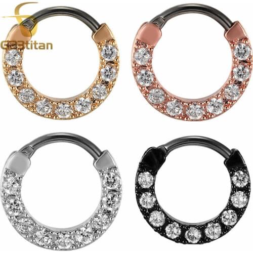 G23titan Crystal Septum Clicker 16G 8mm G23 Titanium Pole TOP Quality Nose Piercing Body Jewelry
