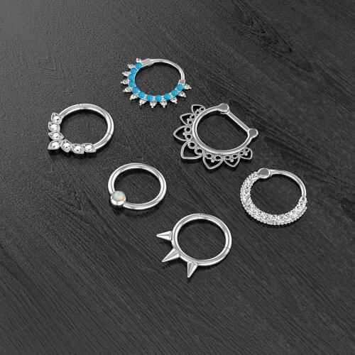 1Pc Crystal Septum Piercing Nose Ring Clicker Opal Hoop Ear Cartilage Tragus Piercing Unisex Fashion Nostril Jewelry