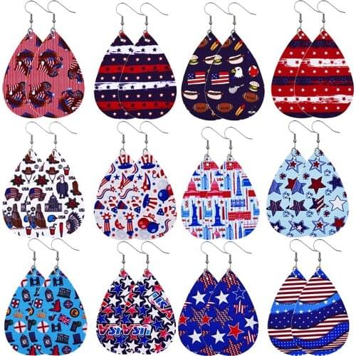 American Flag Printed 4th of July Fireworks Leather Earrings Independence Day Flag Earrings 2021