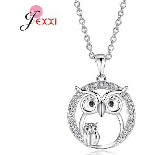 Sweet Cute 925 Sterling Silver Owl Animal Pendant Necklaces AAA Zircon Jewelry Birthday Party Gift Crystal Bijoux