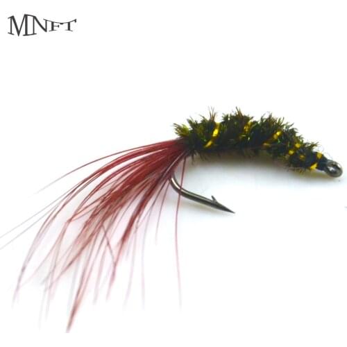 MNFT 10PCS Peacock Brown Hackle Green Body Insects Fly Fishing Trout Fishing Lures Bass Hooks 11