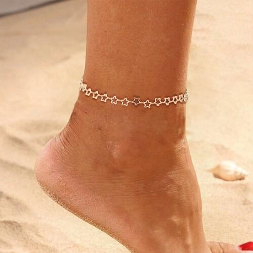 Fashion Women Chain Hollow out five-pointed star Ankle Bracelet Gold Anklet Foot Beach Womens Jewelry boho jewelry Ankle Gift