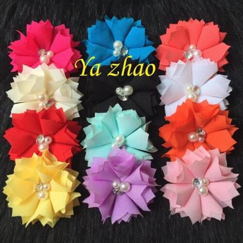New Sytle Summer Thick Chiffon Jewellery Flower, pearl rhinestone hair Headbands Flower, 60pcs/lot, 12colors, free shipping