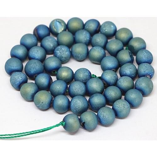Wholesale natural drusy onyx agat smile round beads factory outlet sky blue electroplate plating jewelry 6-14mm 15inch B1633