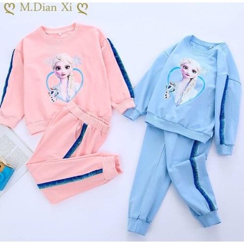 2021 Autumn Kids Girls Clothing New Casual Tracksuit Long Sleeve Cartoon Elsa Frozen Sets Infant Clothes Baby Pants 3-12Years