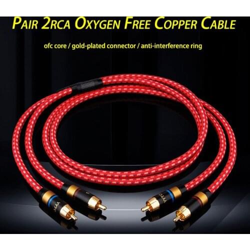 Pair OFC Speaker Cable 4N Audio Line Male-Male Braid Shield Gold Plated RCA Connector 6.5mm for DVD Player TV Speaker Amplifier