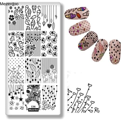 Nail Plate Stamp Floral Polish Stamping Template Rectangle Manicure Diy Nails Art Cute Love Flower Star Stamping Image Plates