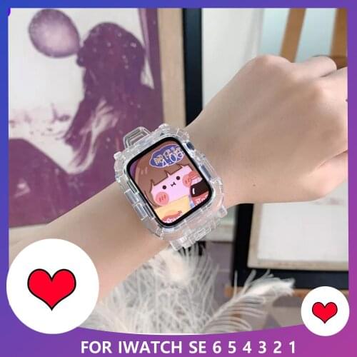 Transparent Glacier Strap+Case for Apple Watch SE 5 6 Band Series 44Mm 42MM on Bracelets Smart iWatch 4 3 21 40MM 38MM Watchband