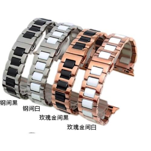 Ceramic mix stainless butterfly bukle strap for iwatch se band 38 40 for Apple Watch Bands 42 44 Bracelet Series 6 5 4 3 2 1