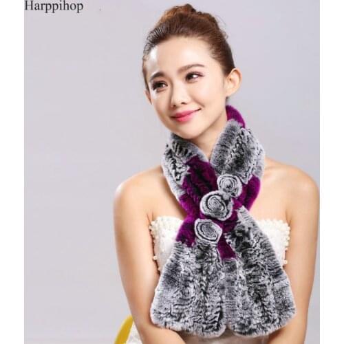 S1281 2017 New Arrival Luxury Real Rex Rabbit Fur Scarf 3 Flower Winter Warm Styles Women Natural Fur Scarf Free shipping