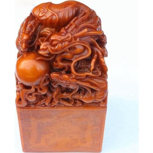 Shoushan Yellow Stone calligraphy seal cutting stamper collection large size five dragon jade seal large size Qianlong signet