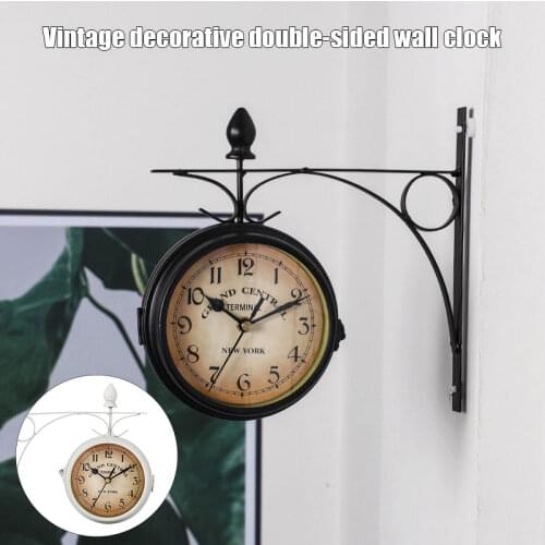 Station Wall Outdoor Bracket Clock Garden Clock Double Sided Clock Black/White 2019ing