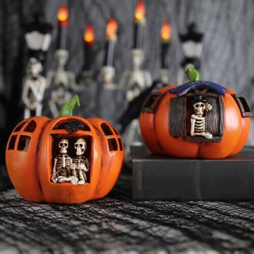 2pcs Halloween Skull Pumpkin Light Haunted House Resin Pumpkin Lantern Decoration Party Props Decorations Halloween Ornament