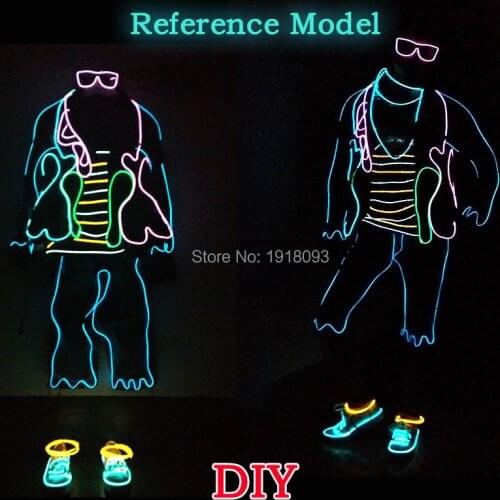 EL Wire Suit DIY Material LED Strip Neon Light Clothing Luminous Costume Glow Party Supplies EL Costume DIY Decor