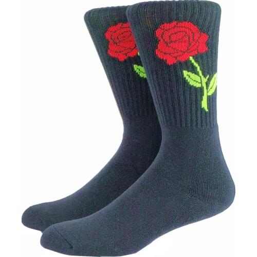 Thick Mens Wild Roses Black Long Socks (Terry foot)