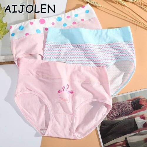 AIJOLEN High-waisted Abdomen-lifting Panties Cotton Large Size Underwear Thin Summer Underpants Ladies Print Cute Panties