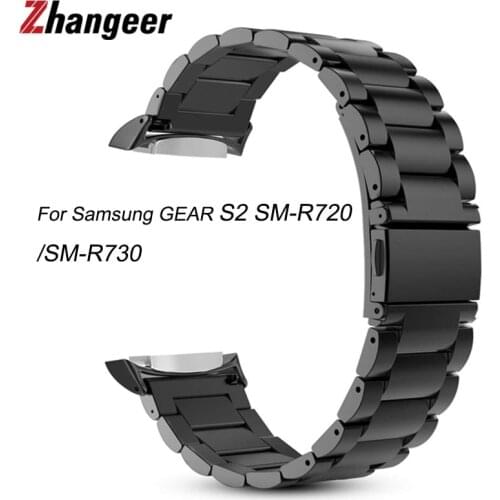 Solid Stainless Steel Watchband For Samsung GEAR S2 SM-R720/SM-R730 Wristband With Adapter folding Clasp Watches Accessories