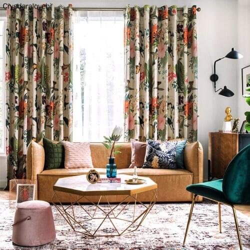 Blackout Curtains for Living Room Bedroom Luxury Velvet Curtain Birds Flower Printed Blinds Creative Drapes Eco-friendly Curtain