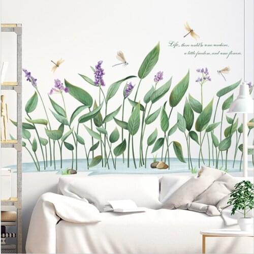 Green Plant Leaf Water Dragonfly Home Decoration Wall Sticker For Living Room Bedroom Sofa Background Decor Wall Decal