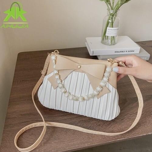 Women Strip Bow Decor Hasp Handbags Ladies Fashion PU Leather Wallet Shoulder Bag Shell Chain Messenger Bag Small Crossbody Bags