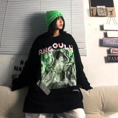 Japan Printed Punk White Black Hoodie Women Y2k Oversized Streetwear Long Sleeve Top Female Sweatshirt Punk Women Clothes