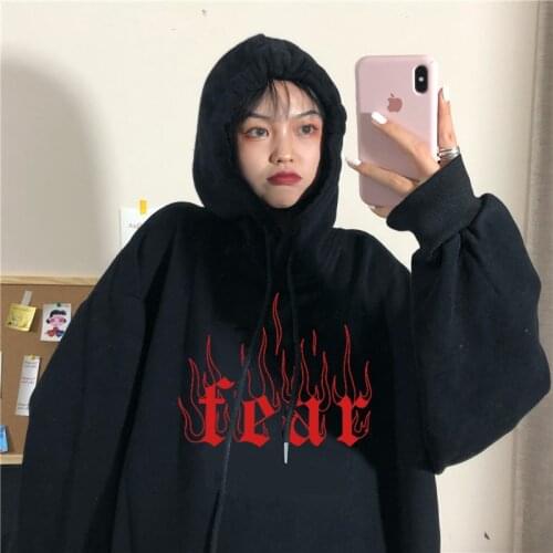 Harajuku Hoodies Women Oversize Loose sleeve Letter Print Womens Hip Hop punk streetwear vintage Black para tracksuit clothes