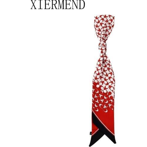 2021 New Summer 140*9 Geometric Checked Loop Long Silk Scarves Ribbon Womens Summer Thin Pattern Decorative Scarf For Women