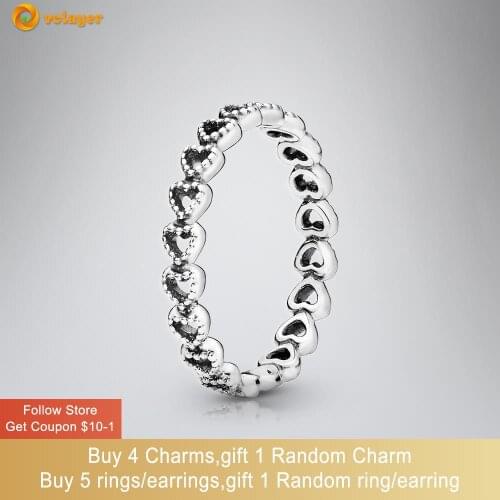 Volayer 925 Sterling Silver Ring Band of Hearts Ring Original 925 Women Rings Ngagement Rings for Women Jewelry Making Gift
