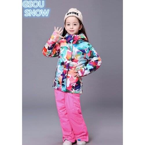 GSOU SNOW Childrens wear winter ski suit windproof 10000 ski jackets + winter pants Clothes for girls Outdoor-30 degrees