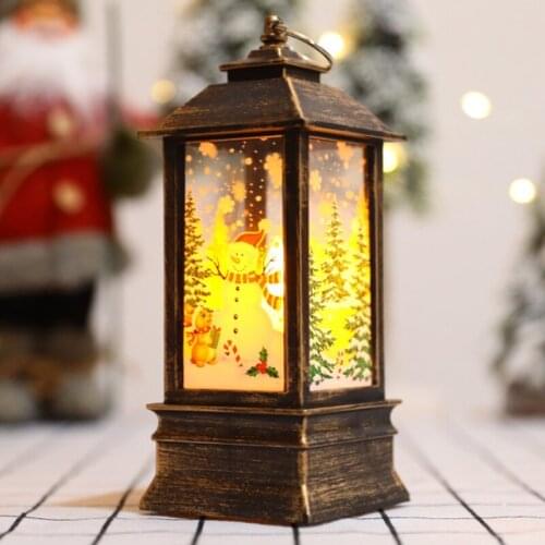 066E Christmas Vintage Lighted Lantern Cartoon Santa Pattern Candle Lamp Xmas Decor