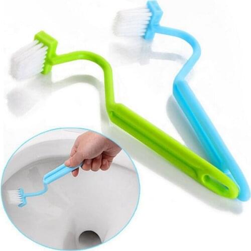 1PCS Portable Toilet Brush Scrubber V-type Cleaner Clean Brush Bent Bowl Handle For Household Cleaning Corner Cleaning Brushes