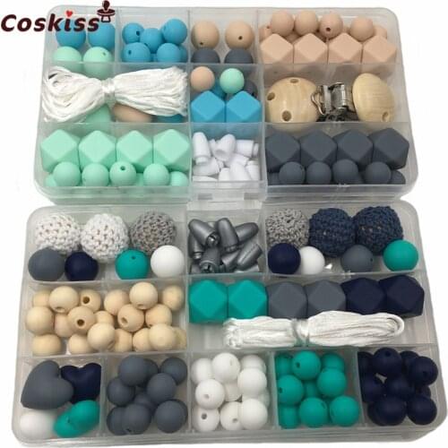 2 Boxes Baby Teether Toys Silicone Teething Pacifier Clip Kit Geometric Hexagon Silicone Teether Beads DIY Baby Nursing Necklack