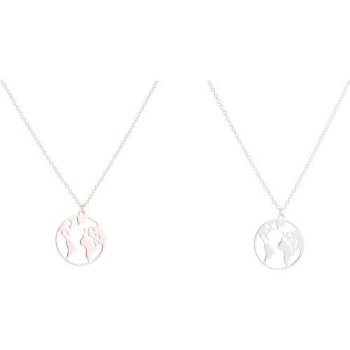 2020 Groothandel Vintage Simple Style Origami Wereldkaart Ketting Vrouwen Geometrische Ketting Ronde Ketting