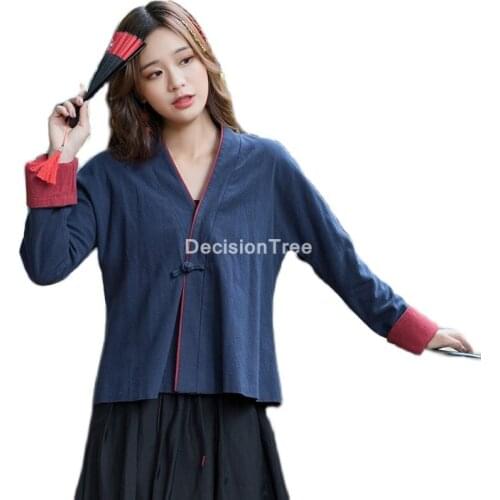 2021 traditional chinese clothes women chiffon blouse shirt cotton linen vintage clothing blouse female hanfu cheongsam shirts
