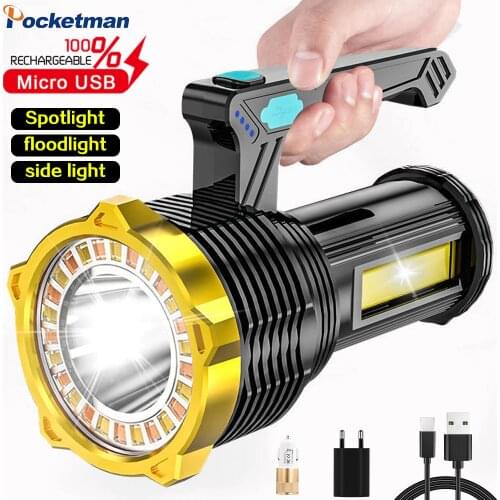 250W Multifunctional Handheld Flashlight Waterproof Spotlight USB Rechargeable Floodlight with Side Light LED Torch hand Light
