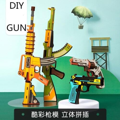 3D Jigsaw Puzzle Assembly DIY Wooden Model of Toy Gun Mini Pistol Weapon Children Educational Toy Parent Child Interactive Game