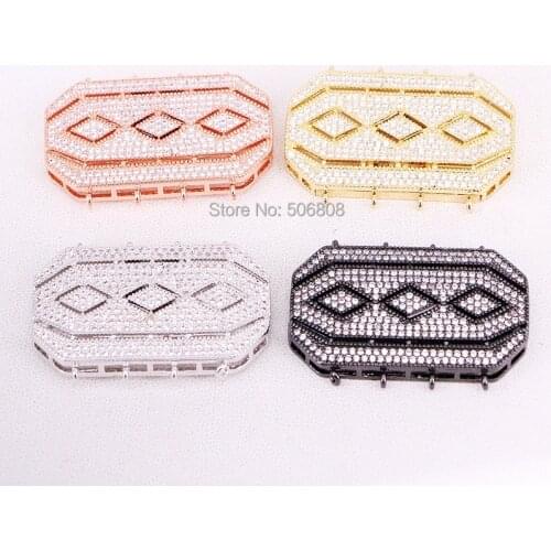 5PCS ZYZ321-8007 Multi strand clasp 4 row box clasp, pave CZ cubic zirconia, square rectangular buckle clasp