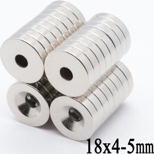50pcs 18mm x 4mm Hole 5mm N35 Super Neodymium Round Ring Permanent Magnet 18*4-5 search magnet 18x4-5mm Free Shipping